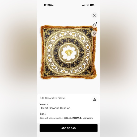 NEW Versace I Heart Baroque Cushion